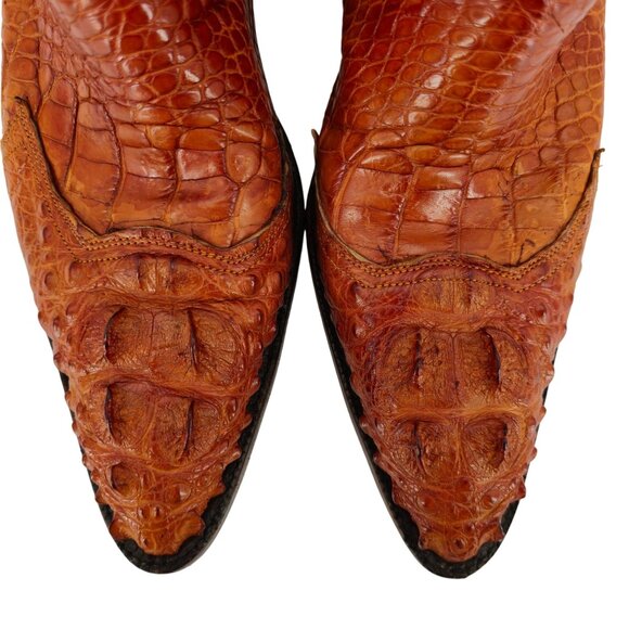 Custom Handmade Mens 11 Brown Unique cut Hornback Alligator Cowboy Western Boots - Picture 2 of 16